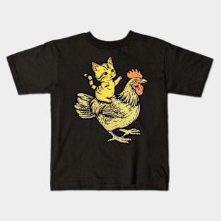 Funny Cat Riding a Chicken Kids T-Shirt